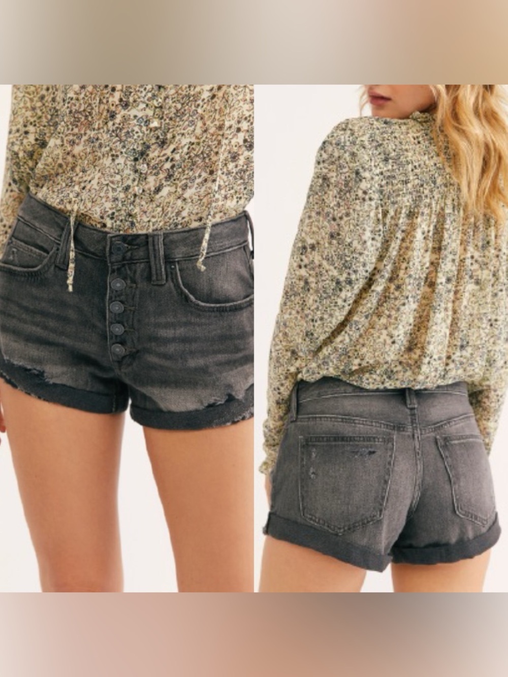Free People We The Free Romeo Rolled Cut Off Denim Shorts Black Mambo Button Fly